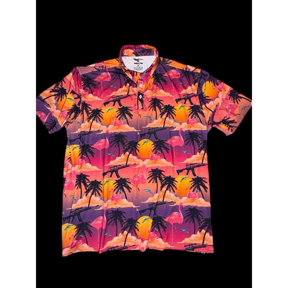 Eagle Six Gear Polo Shirt Mens XL Sunset Flamingo Golf Performance‎ Military